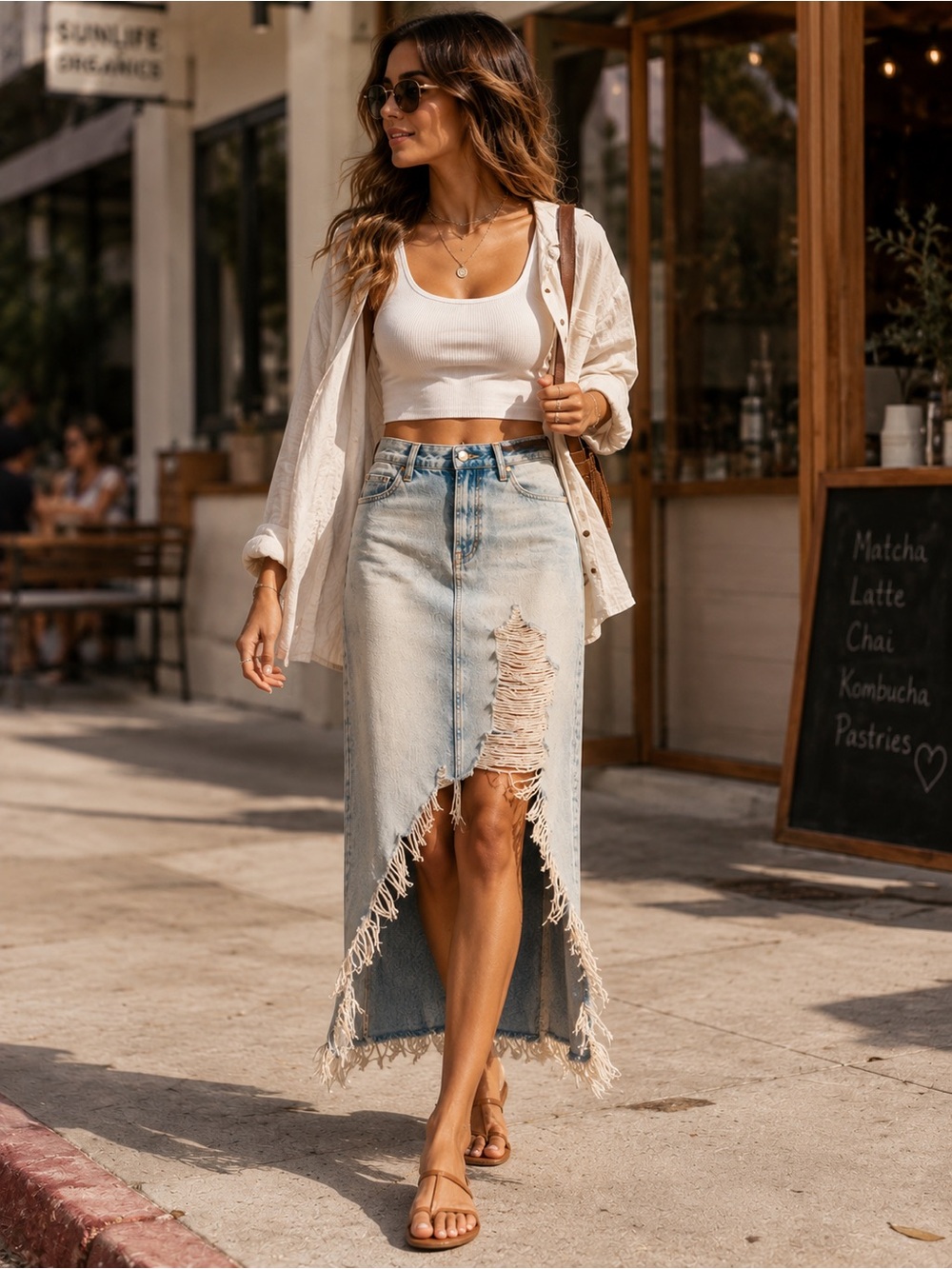 7 For All Mankind Distressed Denim Midi Skirt Y2K Streetwear Size 2/25